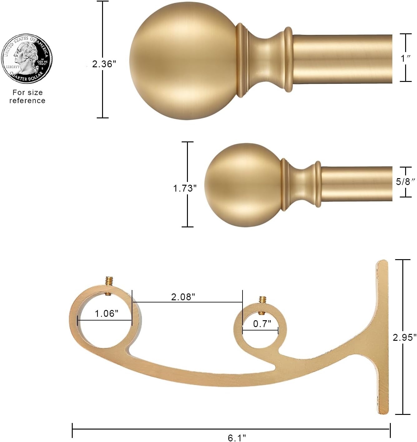Double Curtain Rods for Window 48-84 Inch, Adjustable Double Drapery Rod with Round Finials, 1-Inch Front and 5/8 Inch Back Double Curtain Rod, Warm Gold Double Window Rods