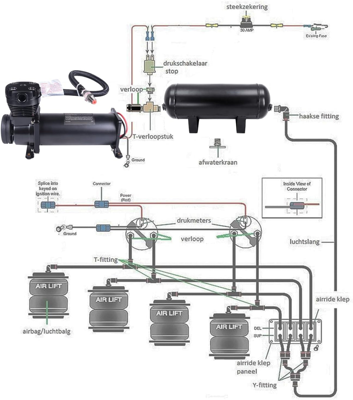 3 Gallon Air Tank with 200PSI Air Compressor for Suspension/Air Ride/Bag/Car ...