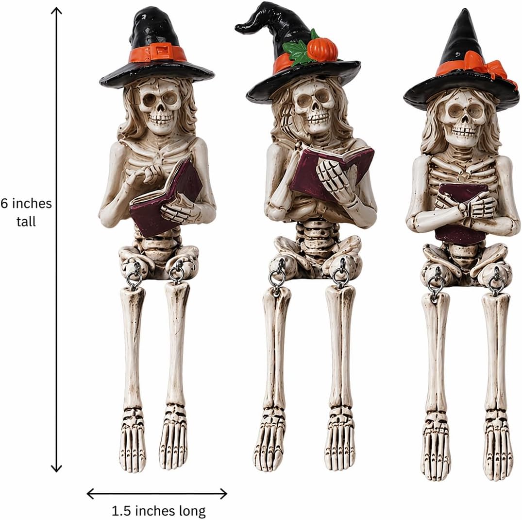 Dlfghos 3 Pieces Halloween Skeleton Statue Halloween Skull Figurine Home Deco...