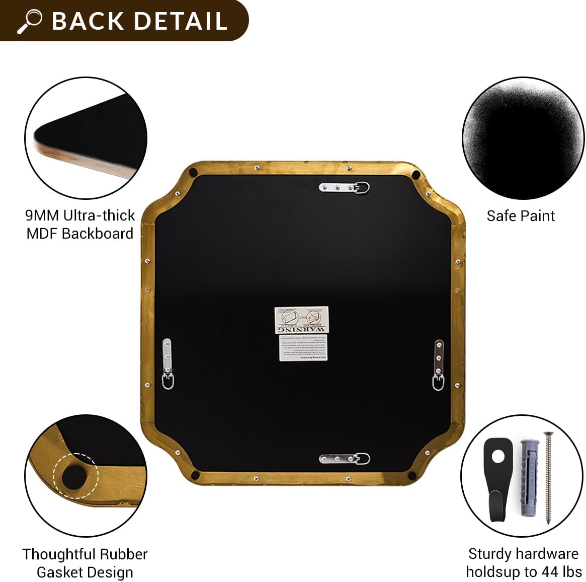 ANDY STAR Square Gold Vanity Mirrors, 24"x24" Brushed Brass Scallop...