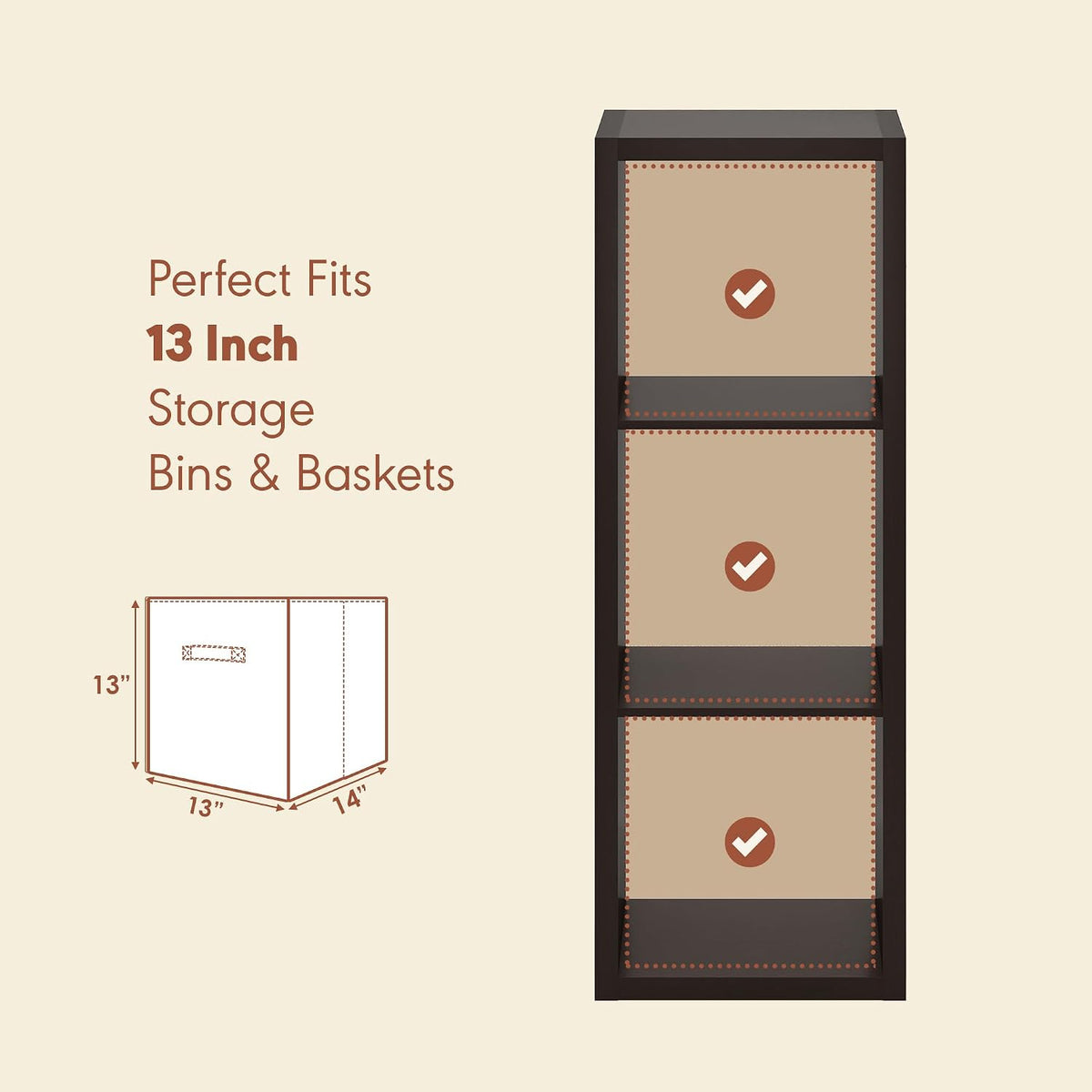 Furinno Cubicle Record Player Stand, 3-Cube Record Storage, Dark Oak