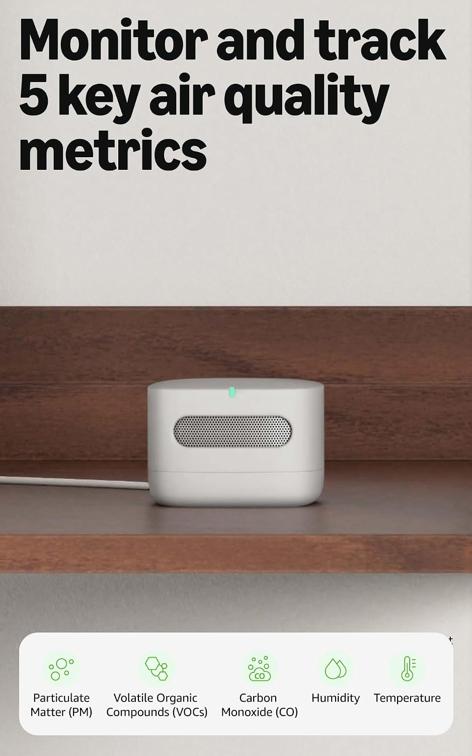 Amazon Smart Air Quality Monitor, Detects temperature, humidity, carbon monox...