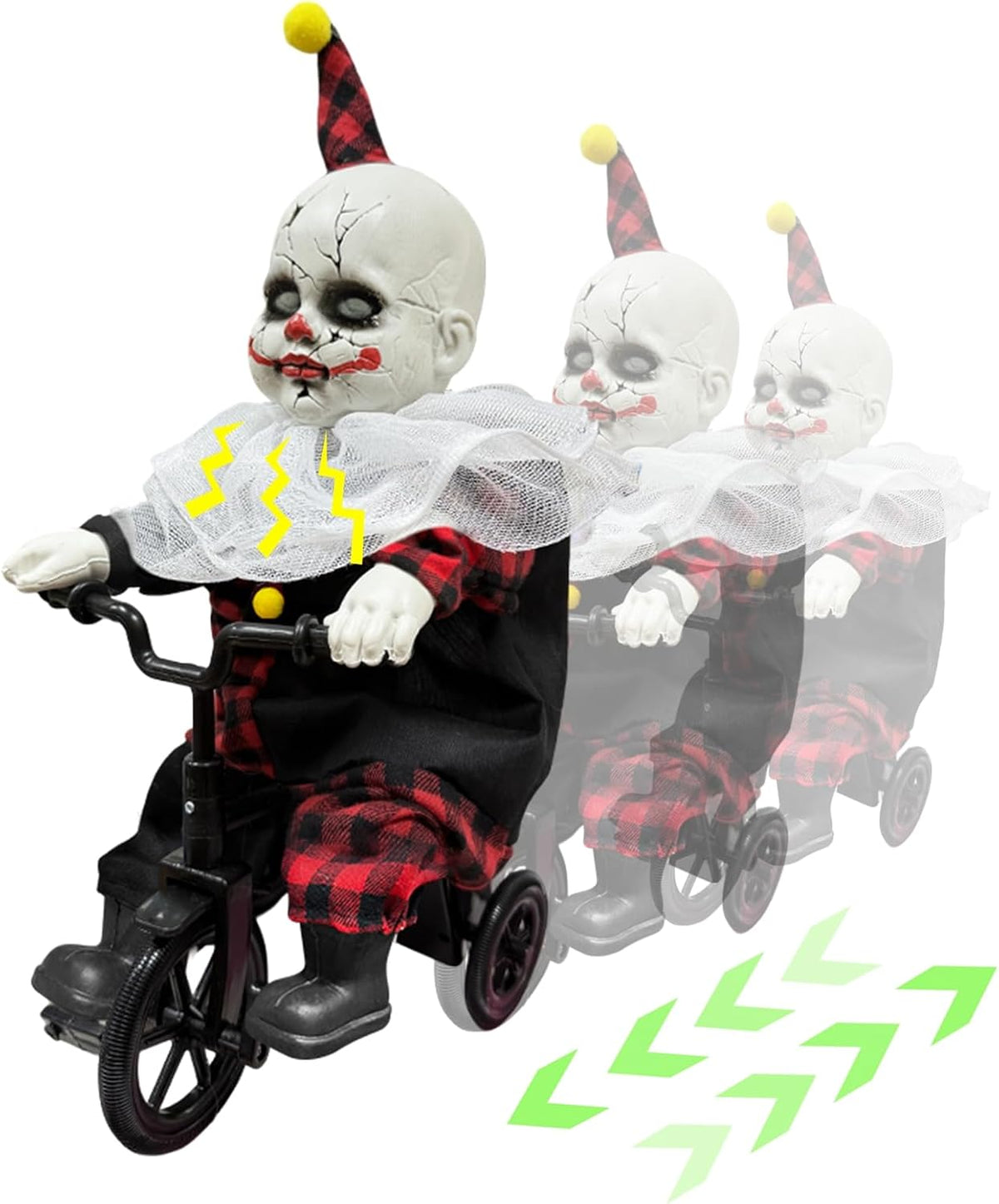 Halloween Animatronic 15.5โ Clown Ride on Bicycle Moving Back and Forth