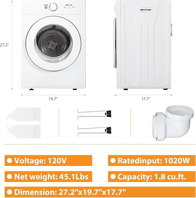 1.8 Cu.Ft. Portable Clothes Dryer, 1020W portable dryers - Image 7