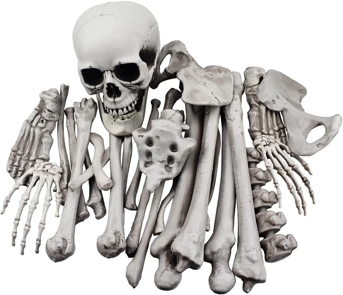 XONOR 28 Pieces Skeleton Bones and Skull for Halloween Decor or Spooky Gravey...