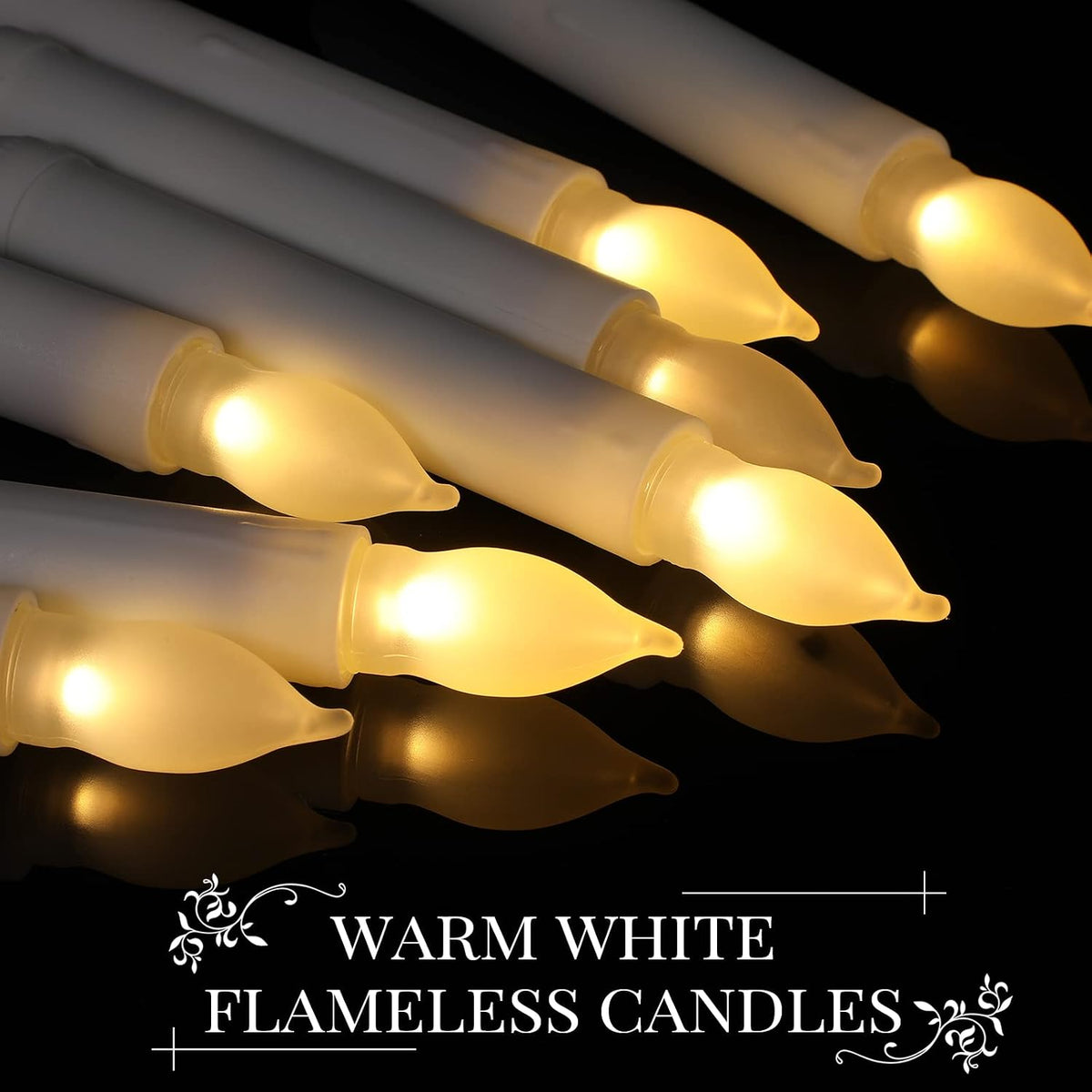 Macarrie 60 Pcs Halloween Flameless LED Taper Candles, White,Warm White