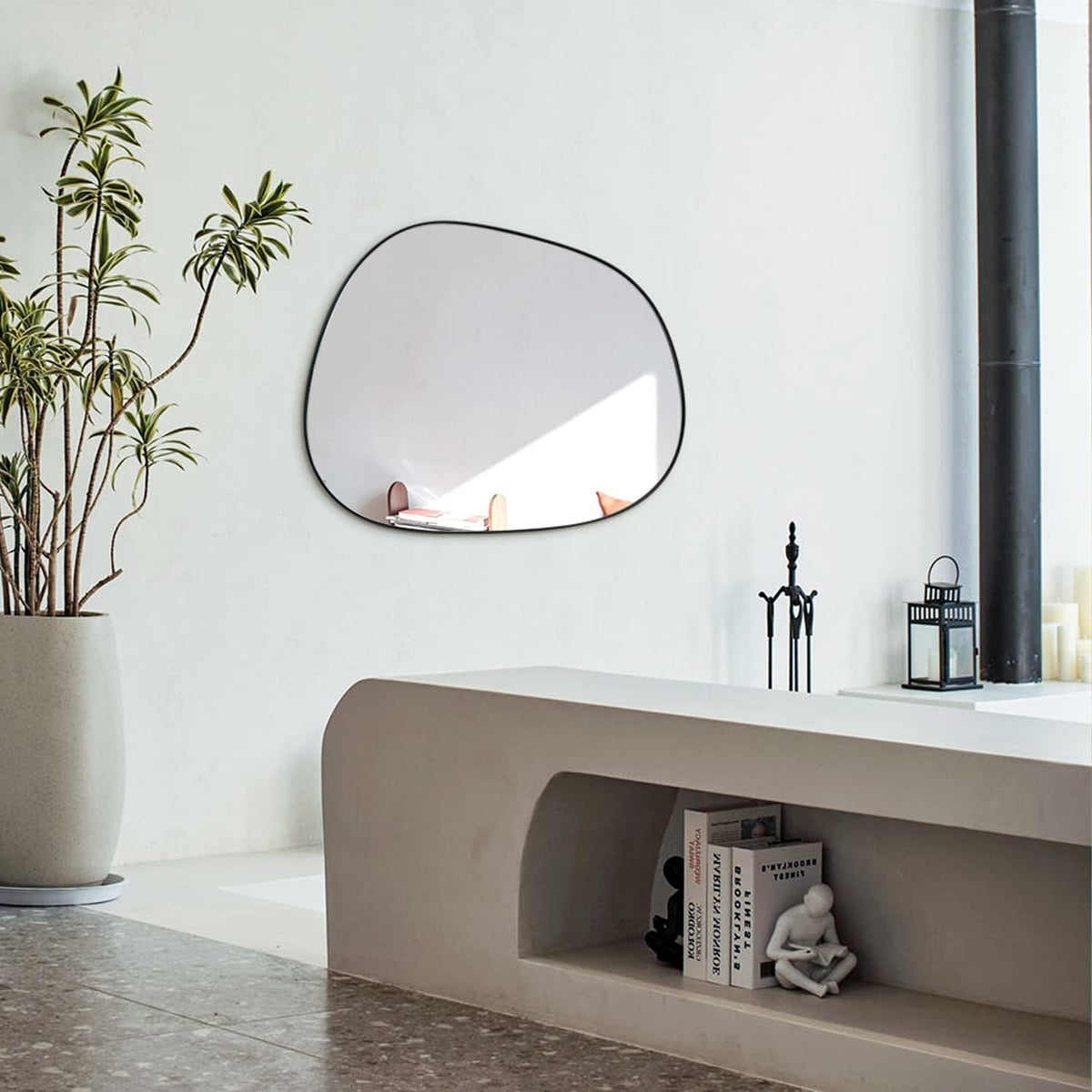 ELEHUME Asymmetrical Wall Mirror for Decor 17.5"*22.5", Modern Black Framed Wall Mirror for Living Room Bathroom Bedroom Entryway ELE-STOU-0066B