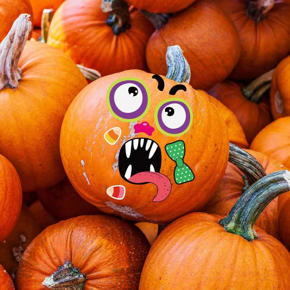 Halloween Pumpkin Face Stickers Halloween Pumpkin Decorating Stickers | 64 Pack Large Pumpkin Craft Stickers for Kids Toddlers Make Jack-O-Lantern Face Decals for Pumpkins and Squashes