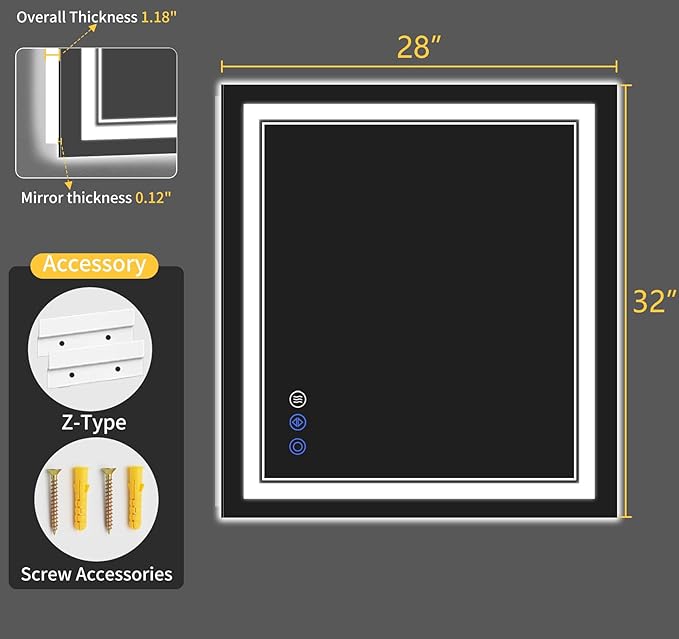 28X32 LED Bathroom Mirror with Lights, Backlit + Front Lit, Led Vanity Mirror - Image 9