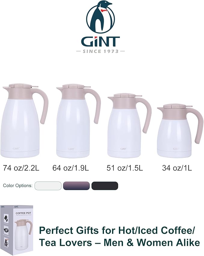 GiNT 50.7 Ounces Stainless Steel Thermal Coffee Carafe - Image 9