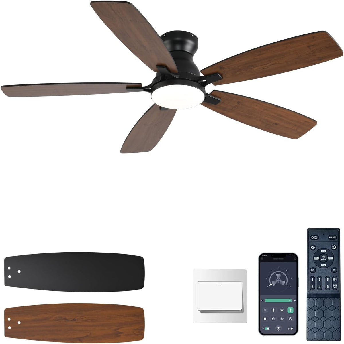 NKPU Ceiling Fans with Lights, Low Profile Ceiling Fan with Light and Remote/...