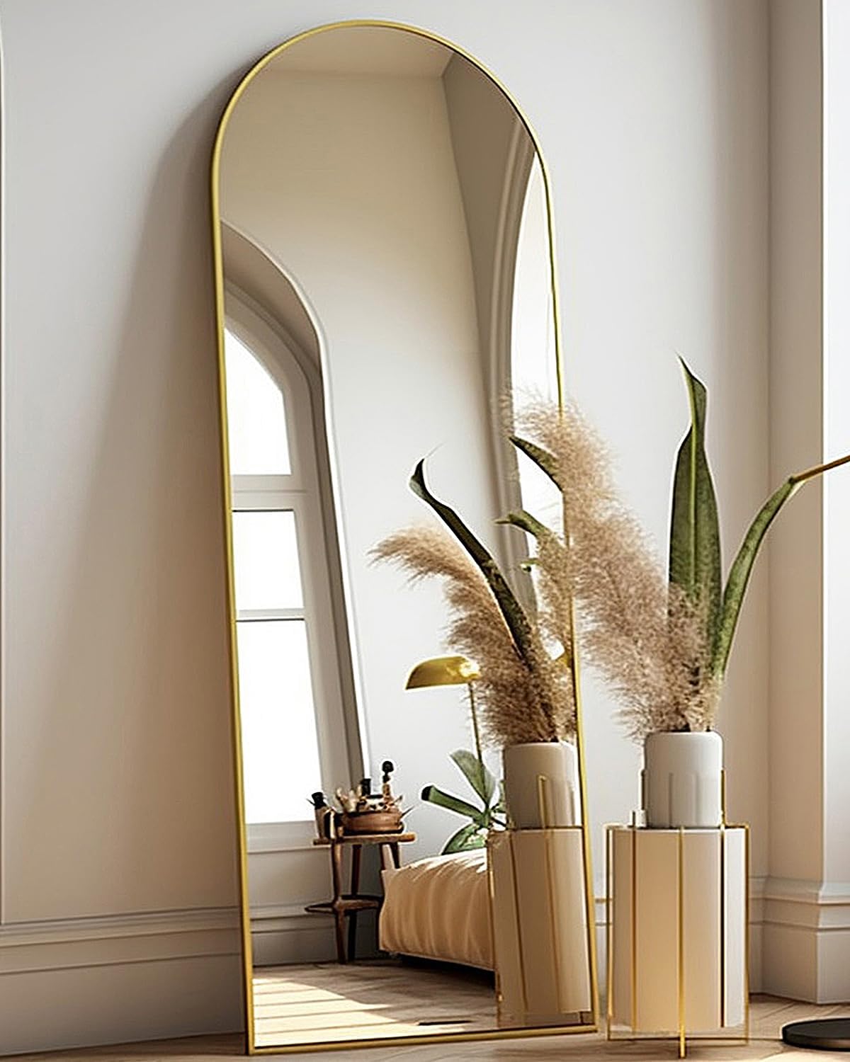 BEVERDY Arched Full Length Mirror - 18"58" Floor & Wall Mounted Mirror for Bedroom & Living Room, Gold