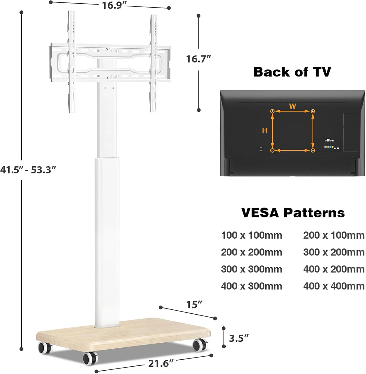 TVON Rolling TV Stand for 32-70 Inch TVs๏ผElegant Floor TV Stand with Wheels