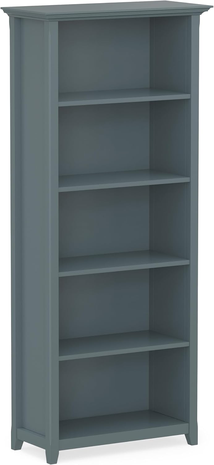 SIMPLIHOME Amherst 70" Tall Solid Wood 5-Shelf Bookcase in French Blue
