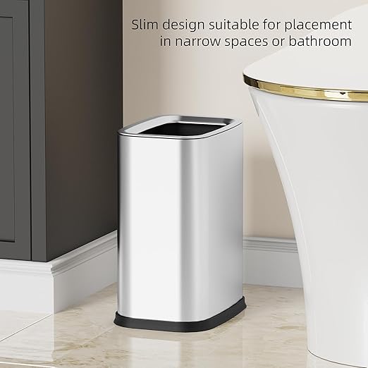2.6 Gal Stainless Steel Bathroom Trash Can, Metal Waste Baskets - Image 7