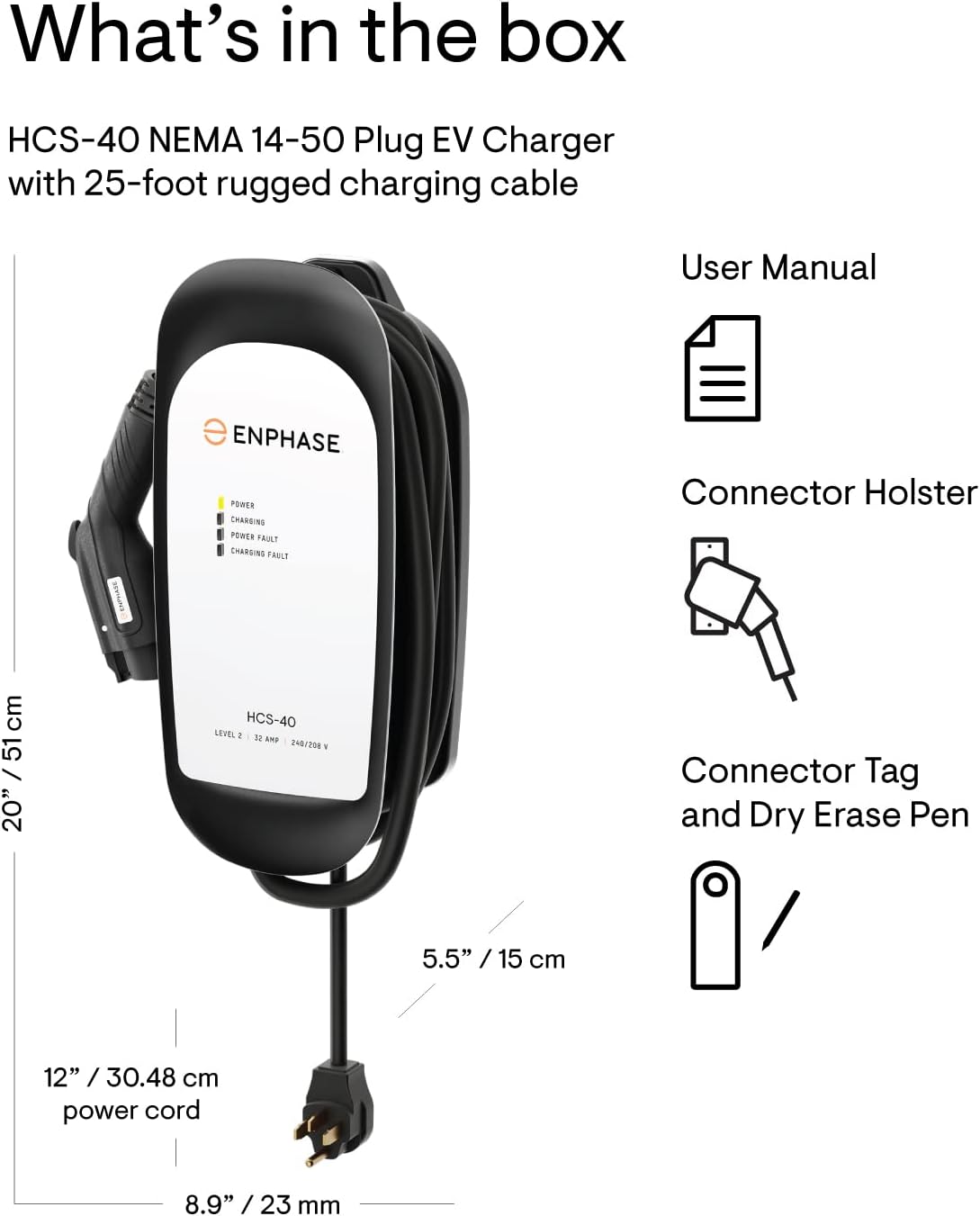 32 Amp Plug-in Level 2 EV Charger for Home, Enphase HCS-40 (Formerly ClipperC...