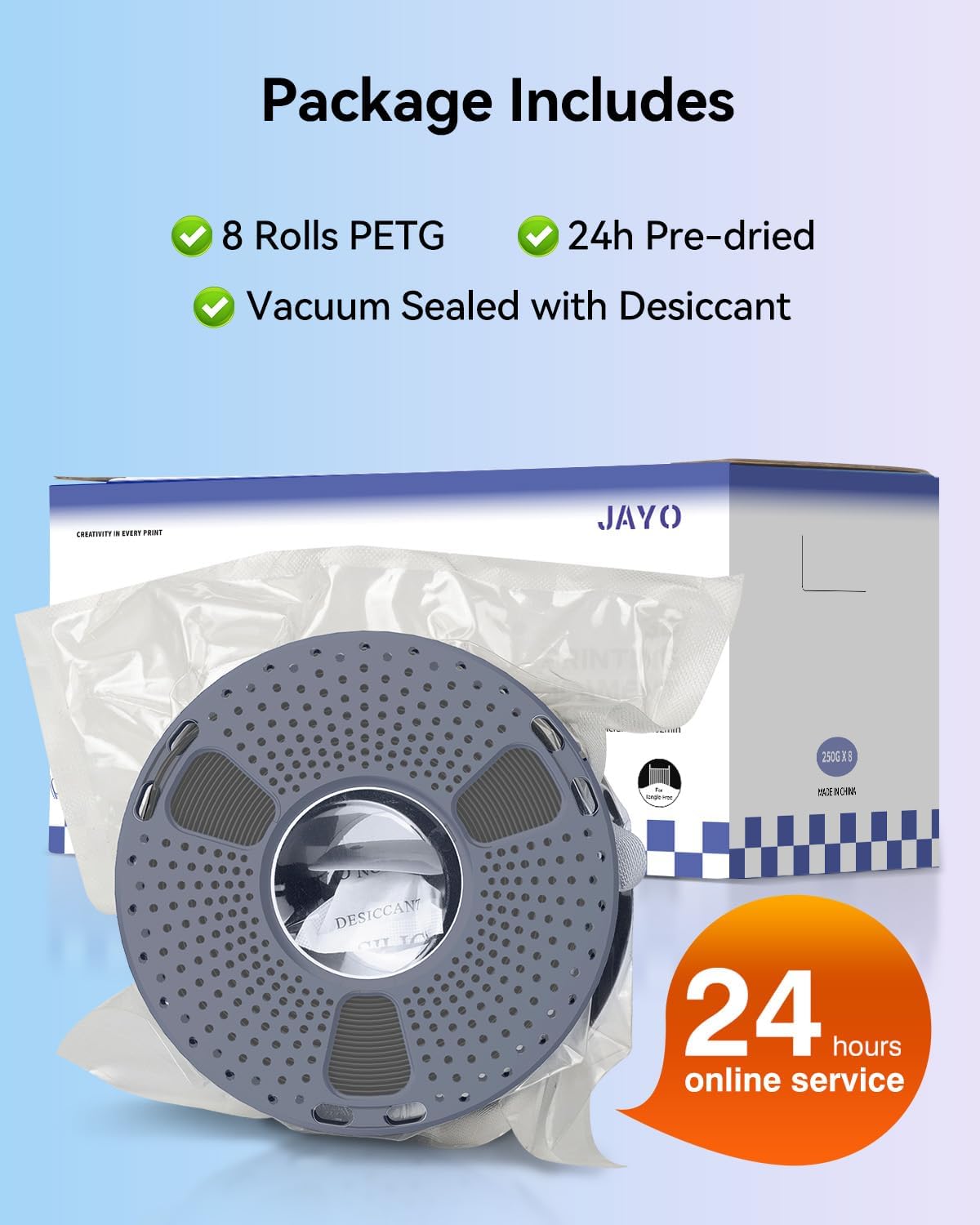 JAYO PETG 3D Printer Filament Bundle 1.75mm, 250g, 8-Pack