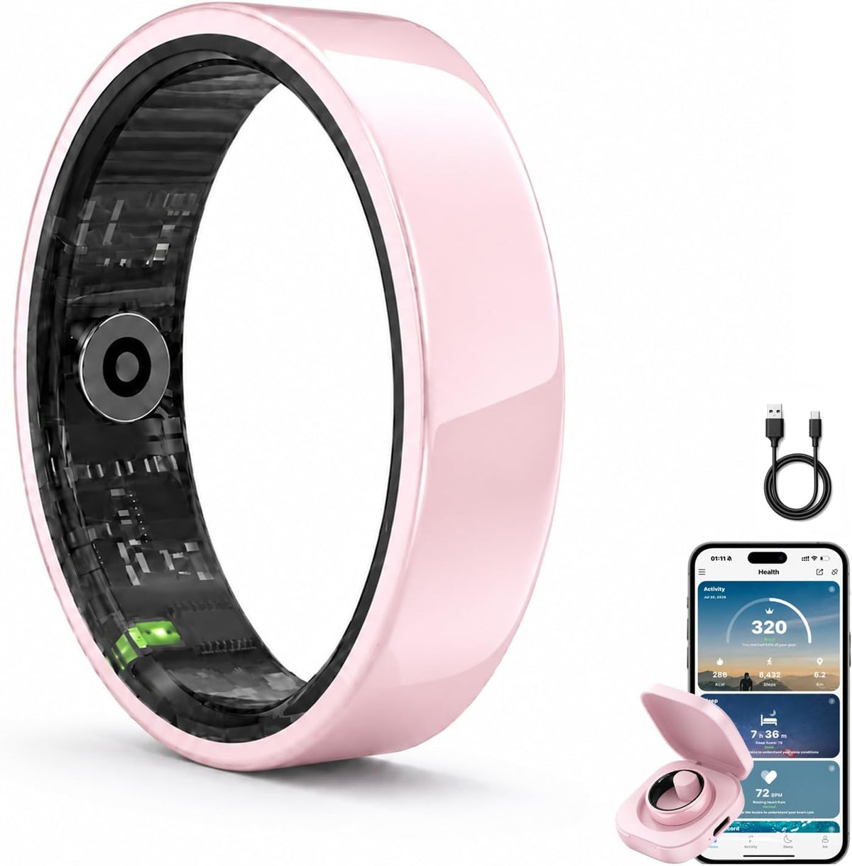 Slim Smart Ring for Women, Ceramic Health Fitness Tracker Pink๏ผ10#