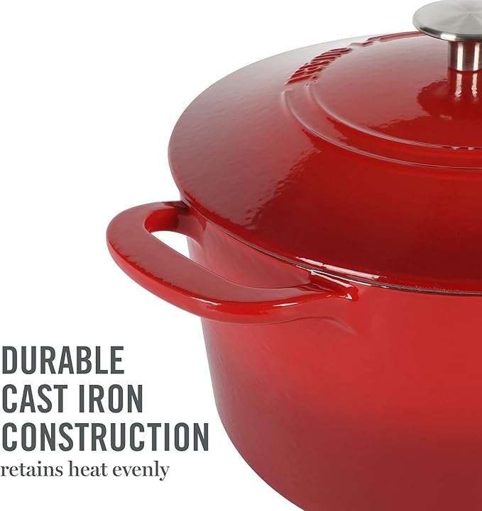 MARTHA STEWART Gatwick 7-Quart Enamel Cast Iron Dutch Oven – Red Ombre – - Image 7