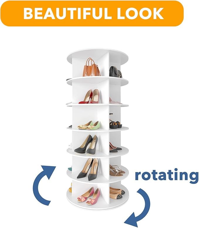 SpaceAid 6 Tier Rotating Shoe Rack Tower, Spinning Shoe Display Lazy Susan - Image 7