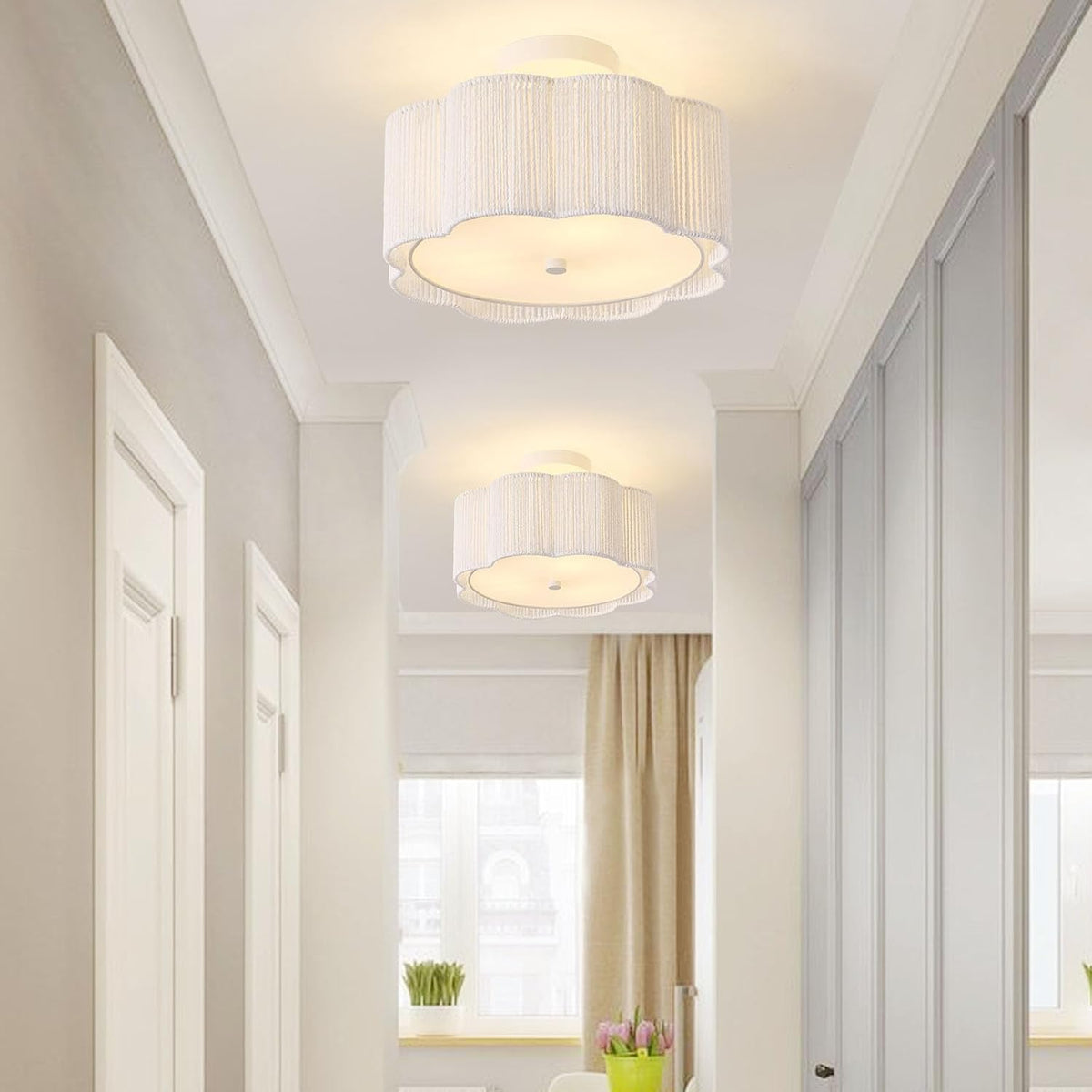 Rattan Ceiling Light Fixtures Flush Mount,3-Light Boho Light Fixtures Ceiling...