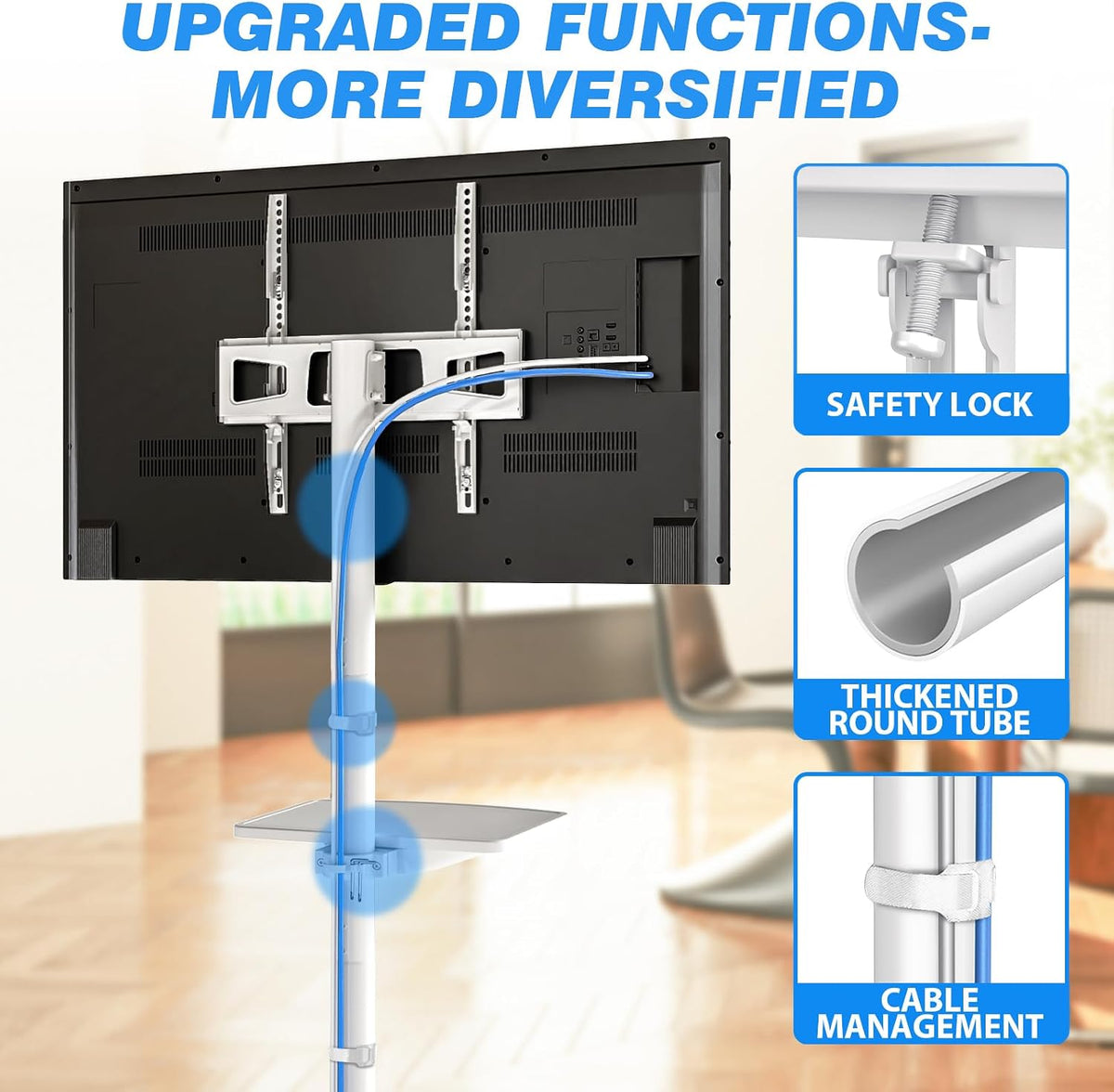Rfiver Mobile TV Stand for 23-65 Inch Flat/Curved TVs up to 88 lbs White