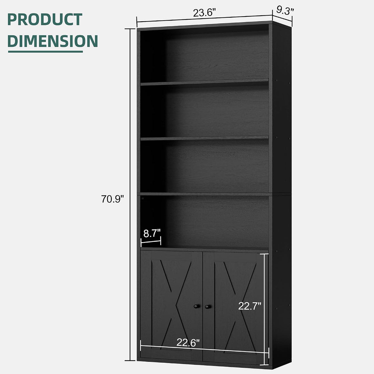 Shintenchi 6 Tier Bookshelf with Doors, Tall Standing Bookcase