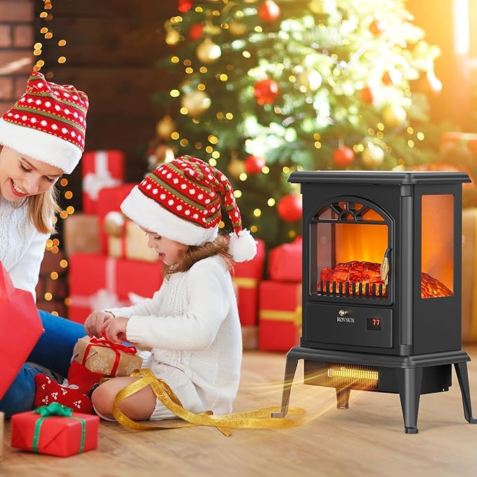 ROVSUN 1500W Electric Fireplace Stove, 22.4" H Freestanding Heater w/Remote - Image 7