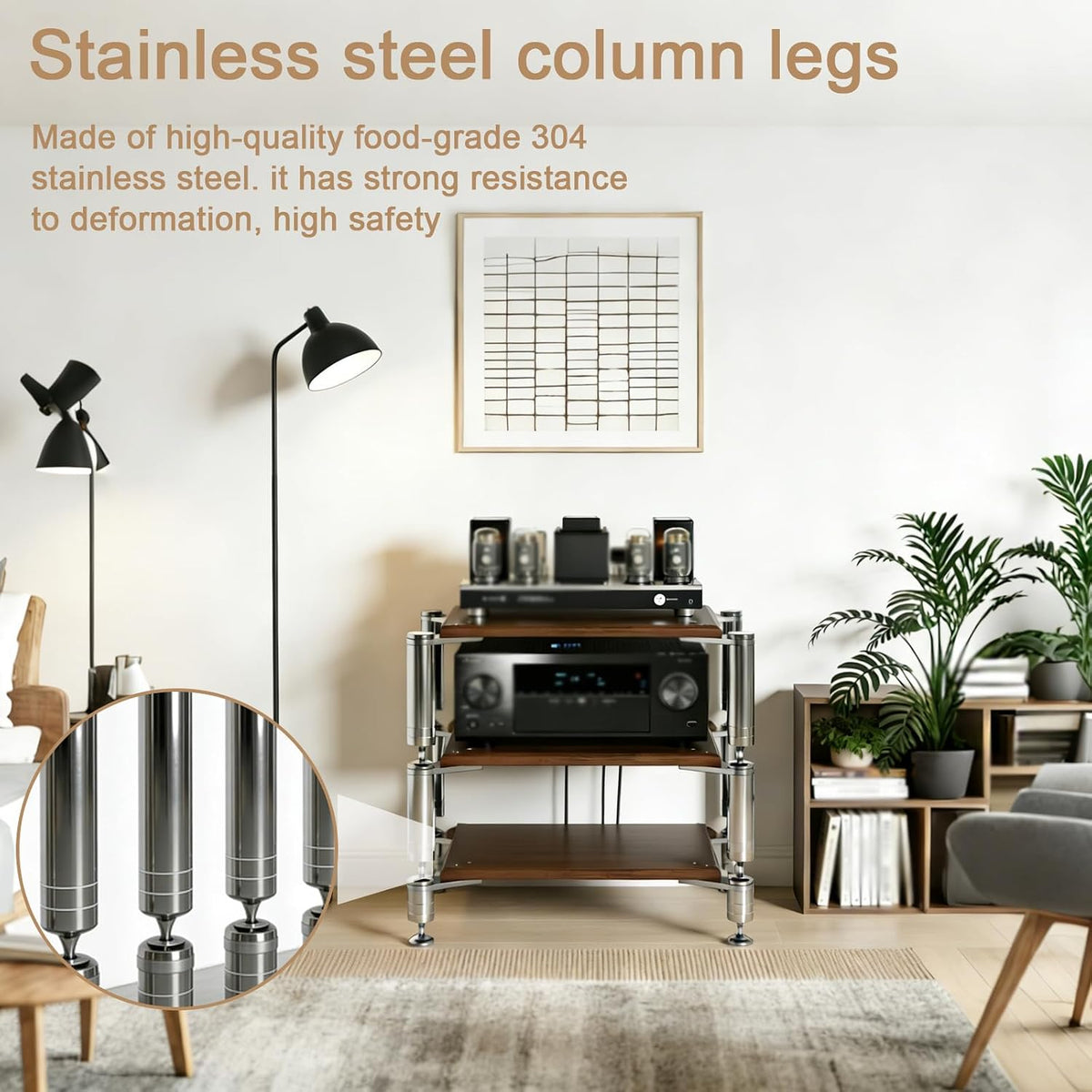 Heavy Duty AV Media Stand, AV Component Stand with Stainless Steel Bracket, S...