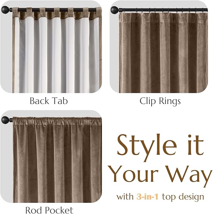 Lazzzy Dark Brown Velvet Extra Long Curtains 108 Inches Long Blackout Thermal - Image 9