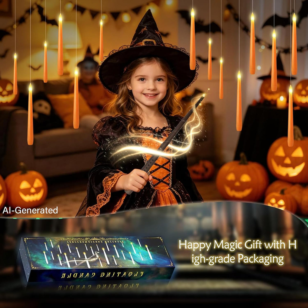 kakoya Flameless Floating Candles with Wand๏ผ20 Pcs Magic LED Hanging Taper Ca...