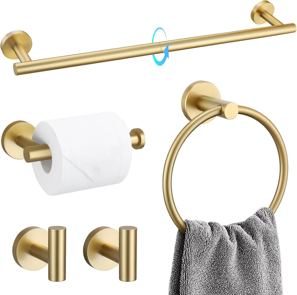 TQKAG 5 Piece Bathroom Accessories Set Brushed Gold Bathroom Hardware Set 23....