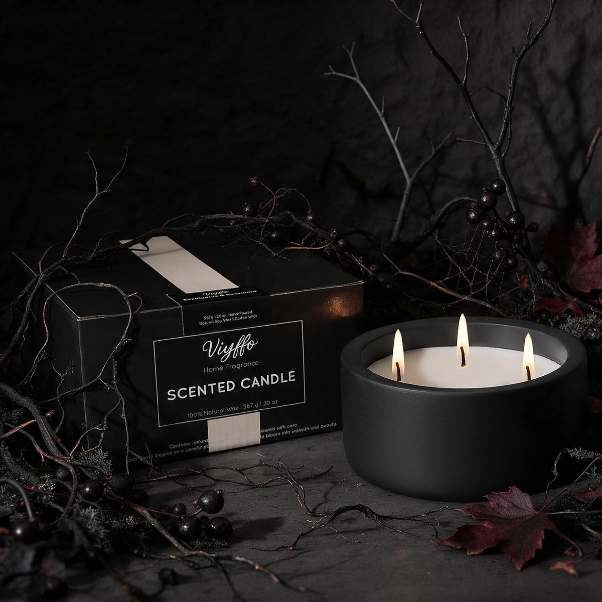 Viyffo 20oz Large Fall Scented Candle โ Eucalyptus & Rosemary, 3 Wick Non...