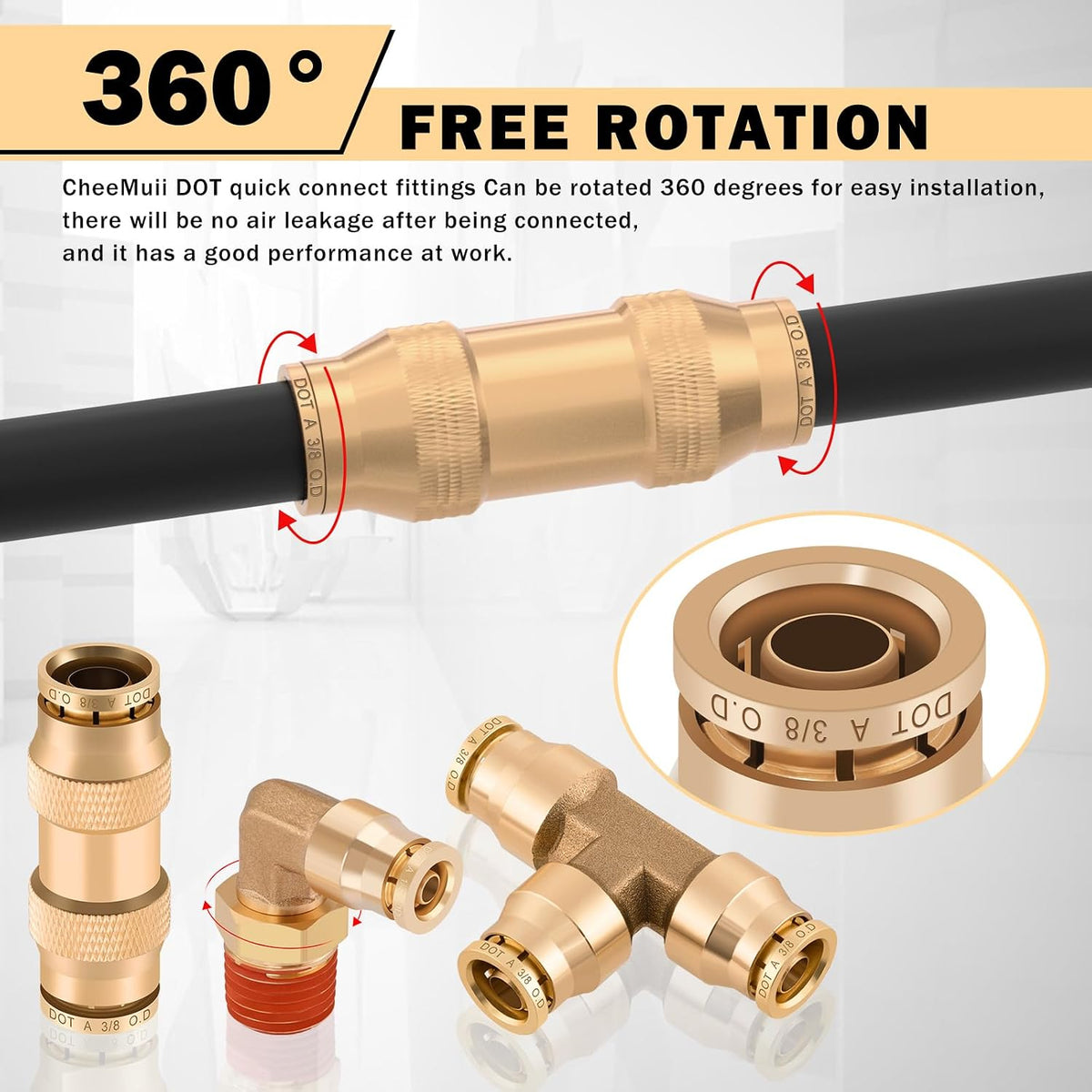 CheeMuii 100PCS Brass DOT Air Line Fittings with 3 Roll 50FT DOT Air Lines