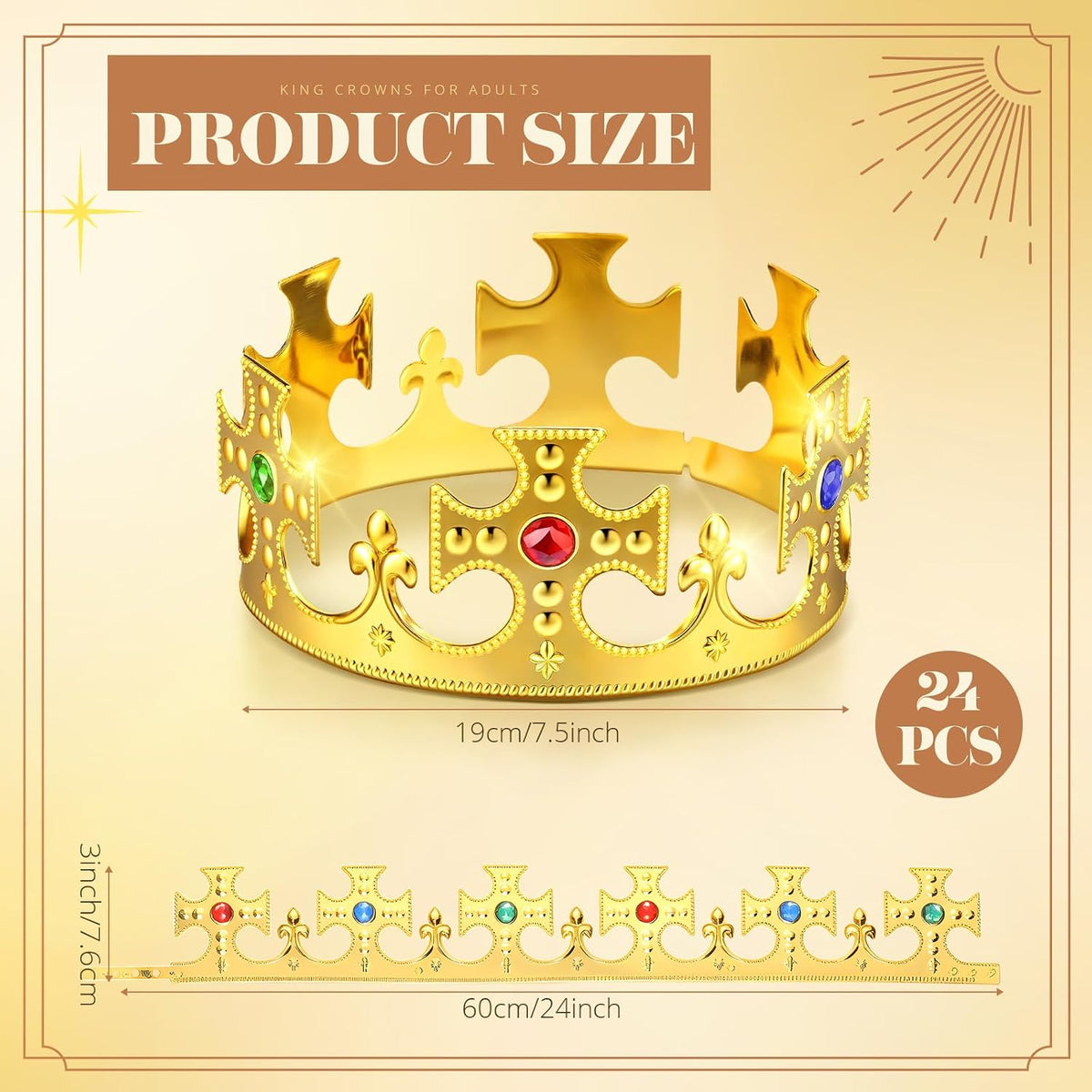 Quelay 24 Pcs Halloween Plastic Gold King Crowns Bulk