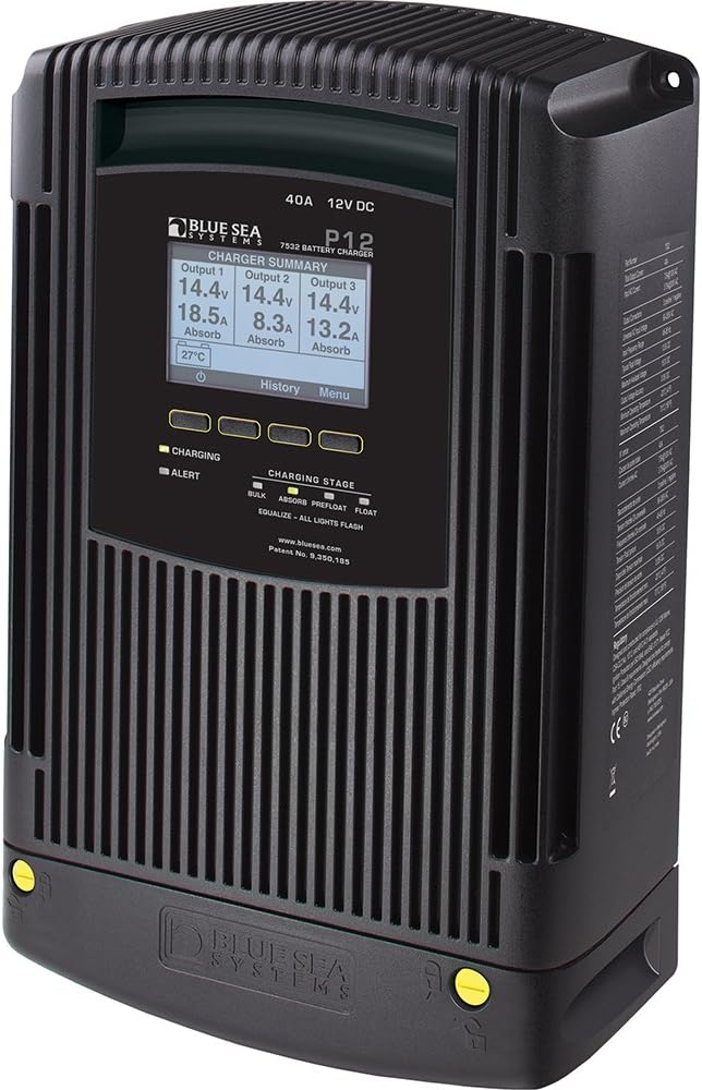 Blue Sea Systems P12 Battery Charger, 12V DC 40A, 3-Bank Smart Marine Battery...