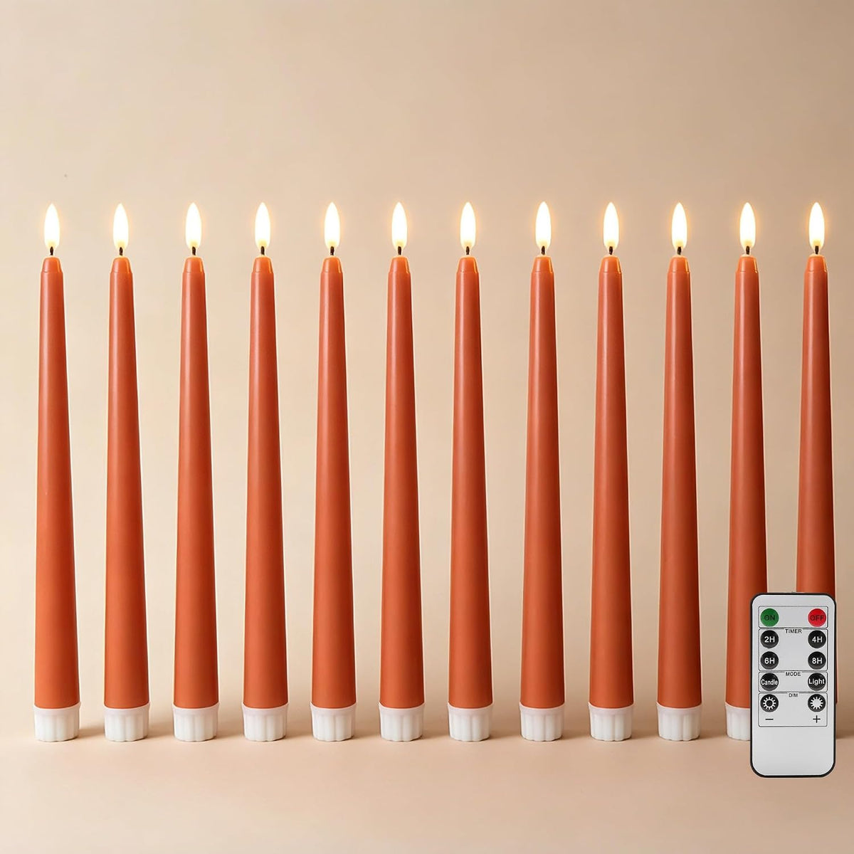 Burnt Orange Fall Halloween Flameless Taper Candles with Remote Set of 12