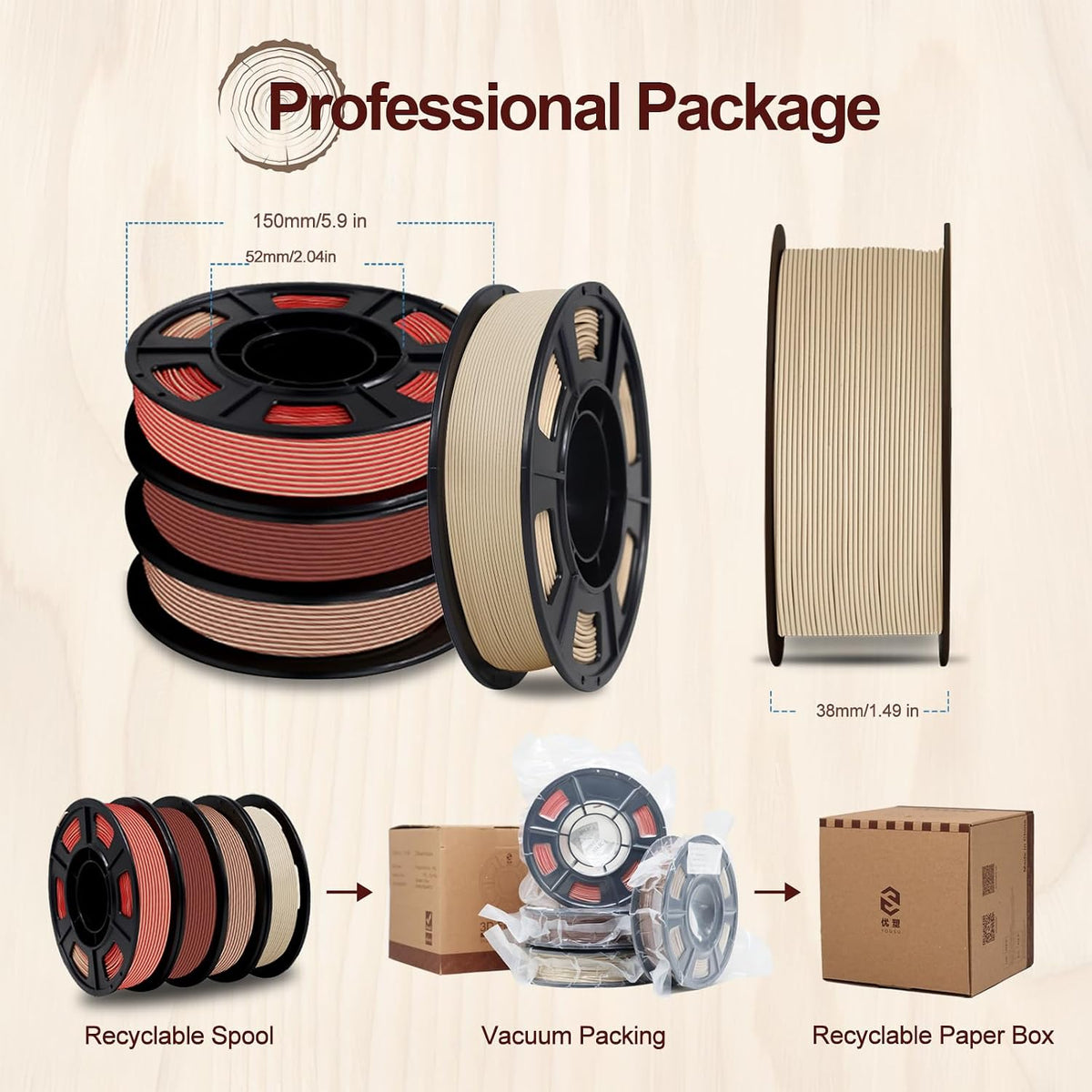 YOUSU 3D Printer Filament Bundle, Wood PLA Filament 1.75mm, Multicolor 3D Pri...