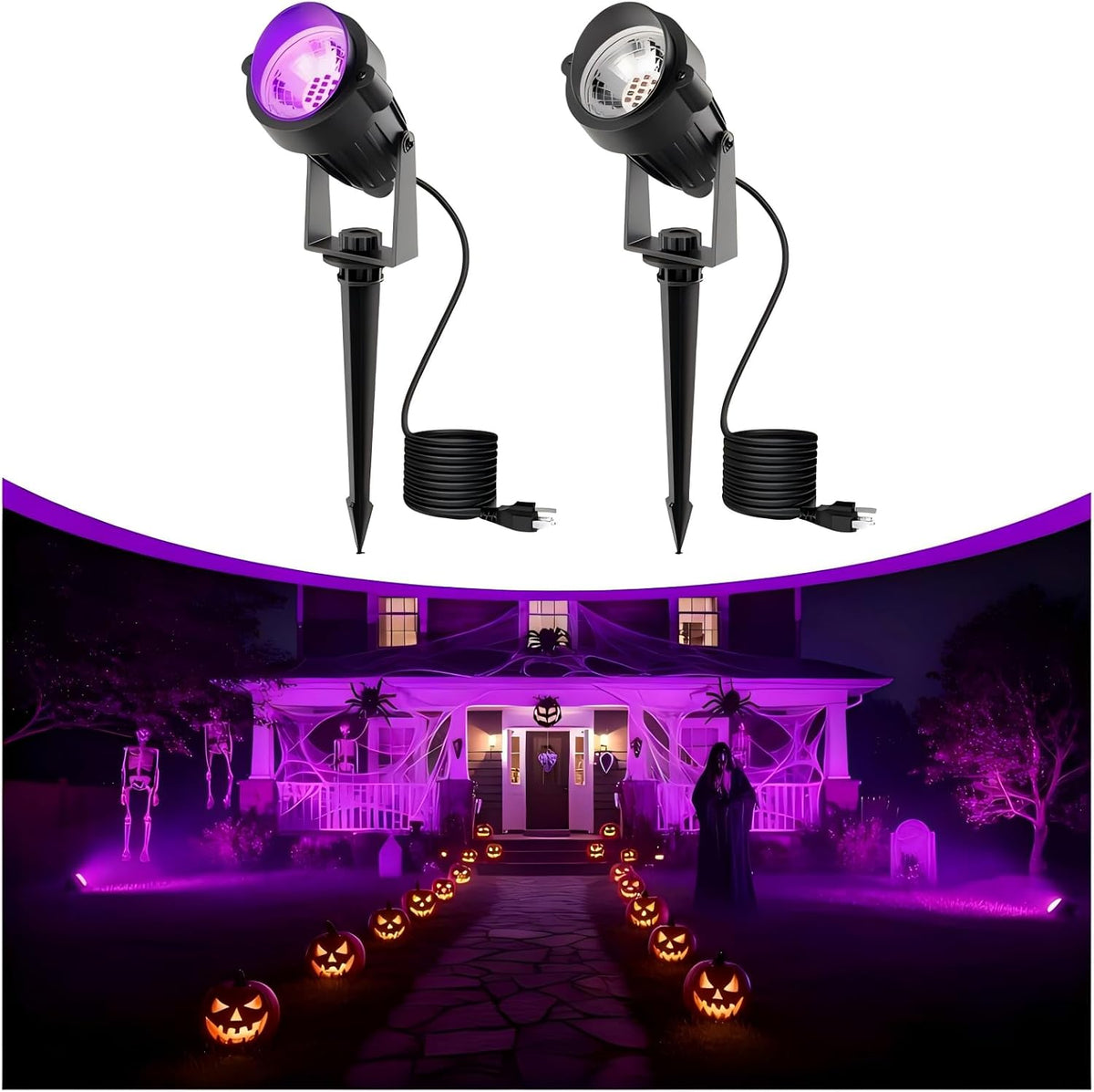 L LOHAS LED Halloween Purple Outdoor Lights Dusk to Dawn Spotlight Plug in