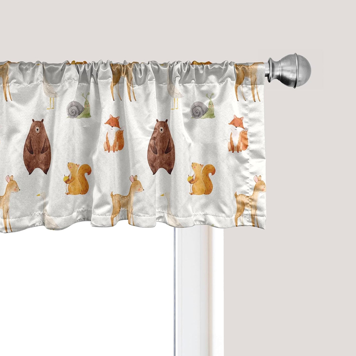 Ambesonne Animals Window Valance, Animals Watercolor Illustration Friendly Woodland Forest Nature, Curtain Valance for Kitchen Bedroom Decor with Rod Pocket, 54" X 12", Burnt Orange