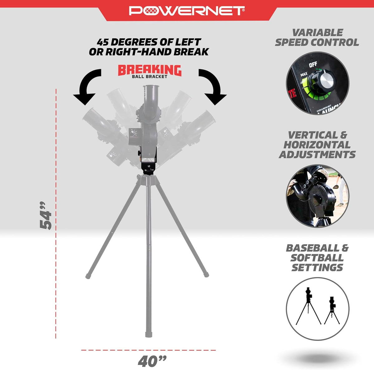 PowerNet Launch F-lite Softball & Baseball Pitching Machine, Dimpled Prac...