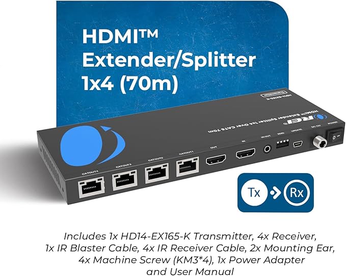 OREI 4K 1x4 HDMI Extender Splitter Over CAT6/7 Ethernet Cable Up to 4K@30Hz - Image 9