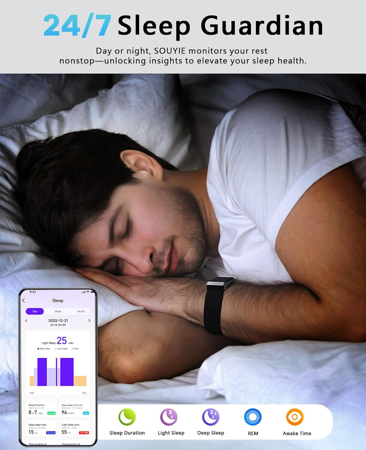 SOUYIE Smart Bracelet for Men Women, 24/7 Health Activity Fitness Trackers