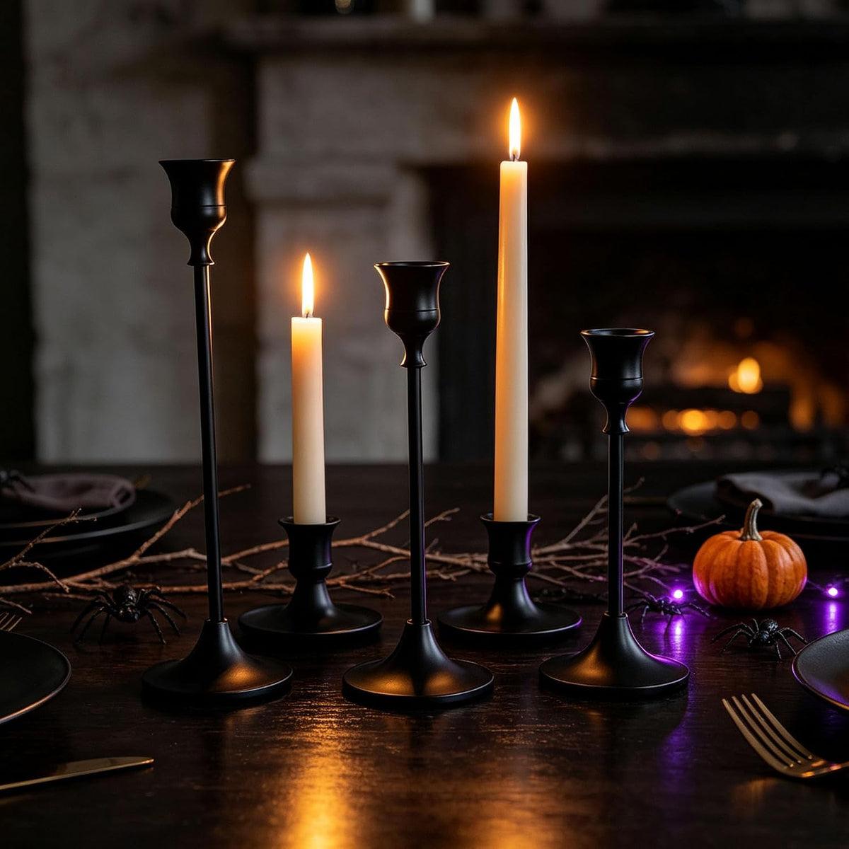 12PC Black Candlestick Holders Halloween Taper Candle Holders Fall Decor