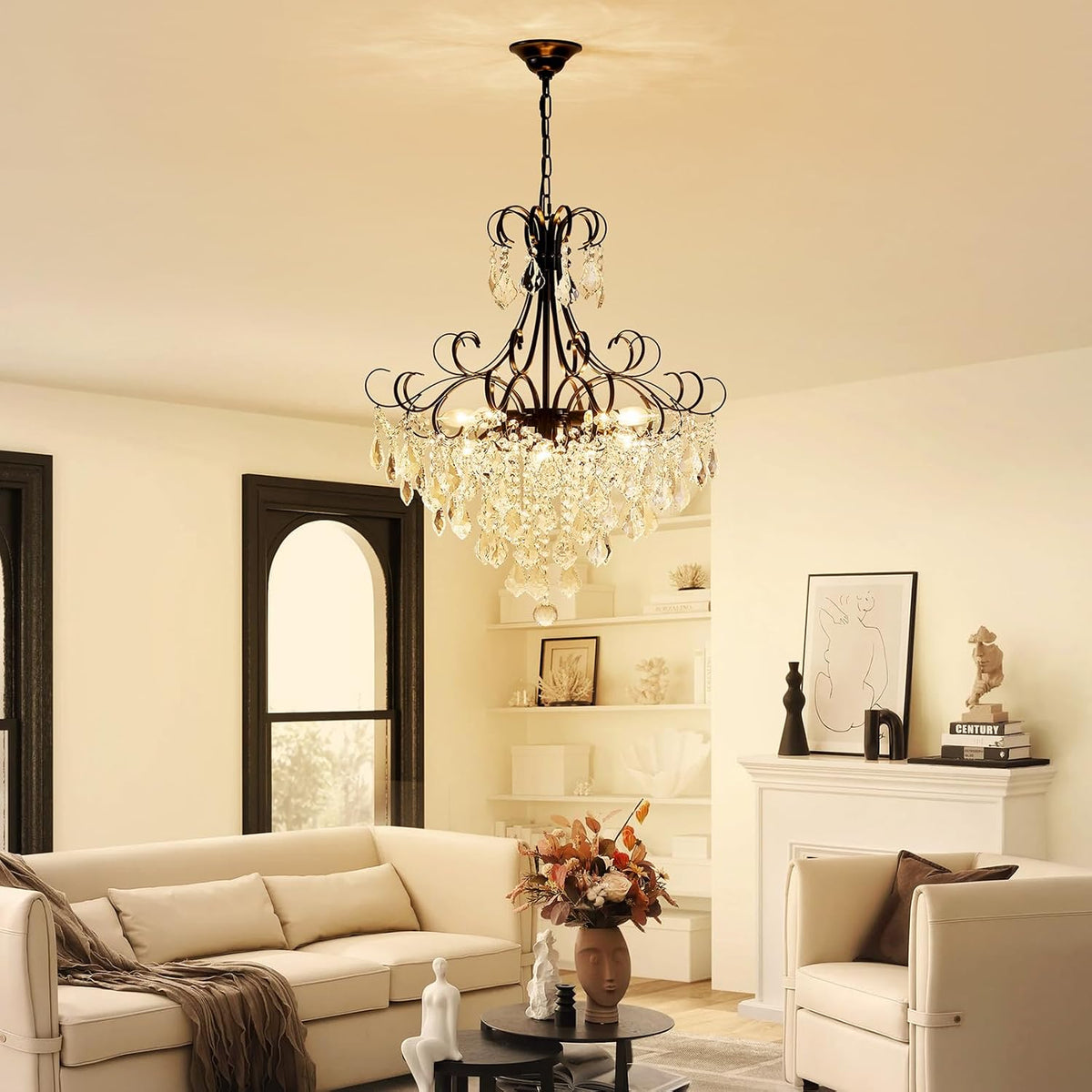 WUZUPS Crystal Chandelier 10-Light Pendant Ceiling Light Modern Lighting Fixt...