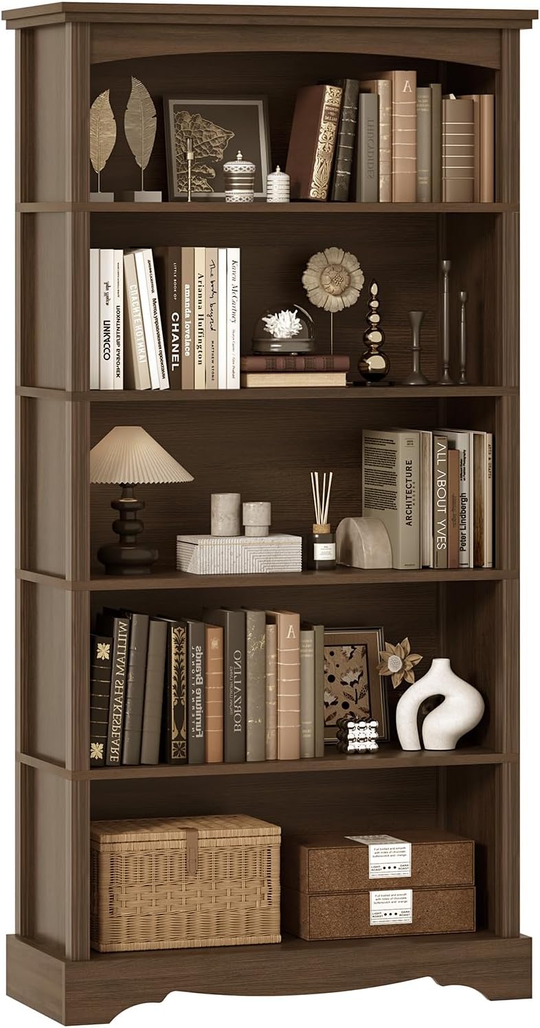TVU 5-Tier Wooden Bookshelf, 31.5" W x 65" H ร9.9" D Bookshelf...