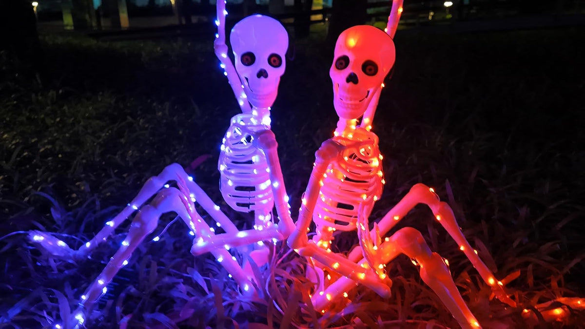 2Pack36 Halloween Skeleton Decoration with Orange&Purple Light