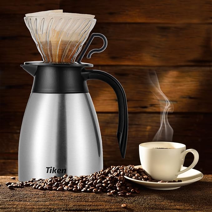 Tiken 34 Oz Thermal Coffee Carafe, Stainless Steel Insulated Vacuum Coffee - Image 5