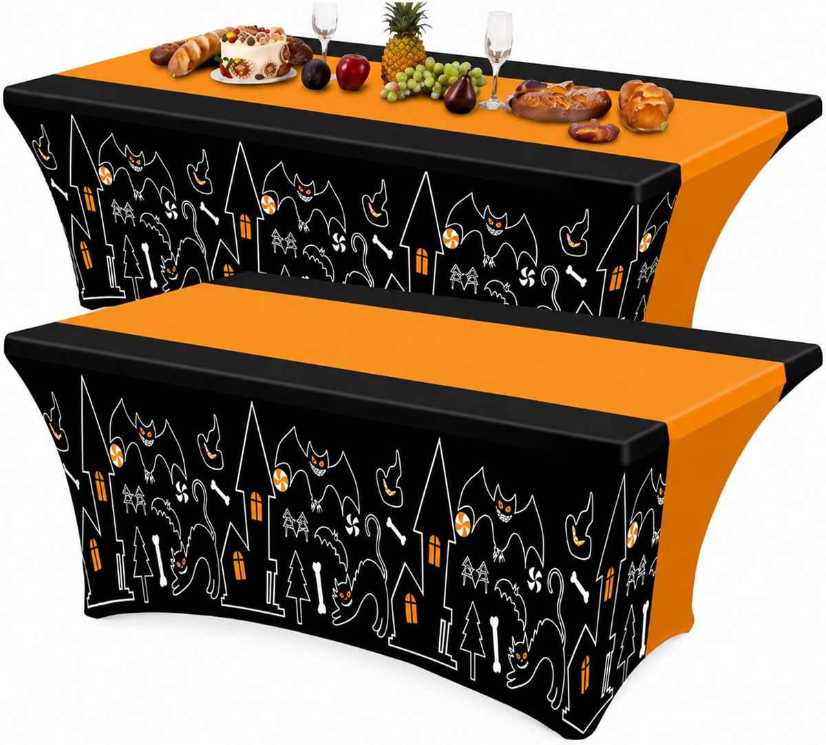 Oudain 2 Pcs Halloween Tablecloth 6 ft Black Orange Table Cover