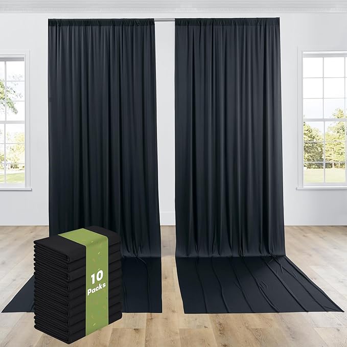 PartyVillage 50ftร15ft Black Backdrop Curtain for Halloween Parties, 10 Panel...